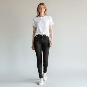 7 For All Mankind Black Coated Low Rise Skinny Jeans Y2K